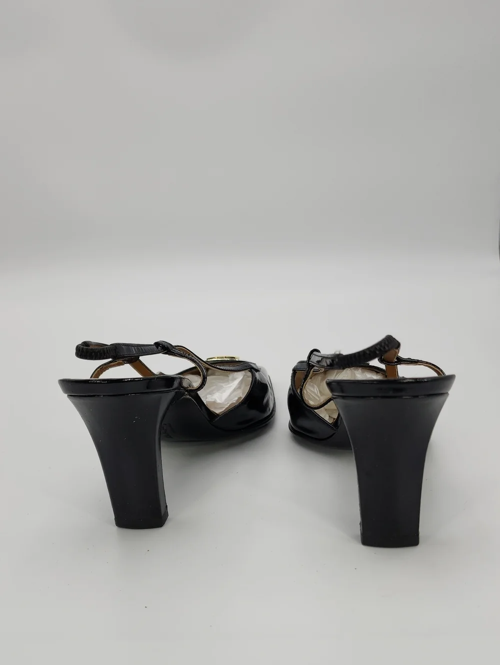 Vintage Salvatore Ferragamo Black Patent Leather Slingback Pumps Square Toe 9 C